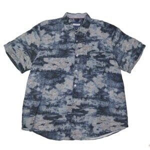 32 Bar Blues Casual Short Sleeve Button Down Shirt Men's XL Blue Gray Camo Linen
